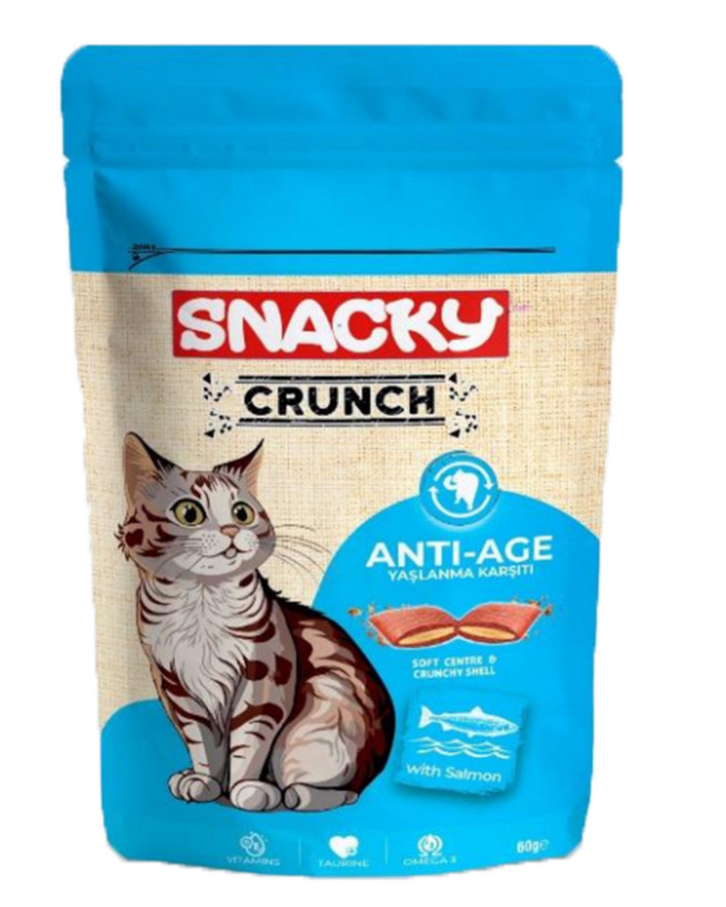 تشویقی گربه ضدپیری کرانچ اسنکی با طعم ماهی سالمون Snacky Crunch Anti-Age Cat Treats With Salmon وزن 60 گرم