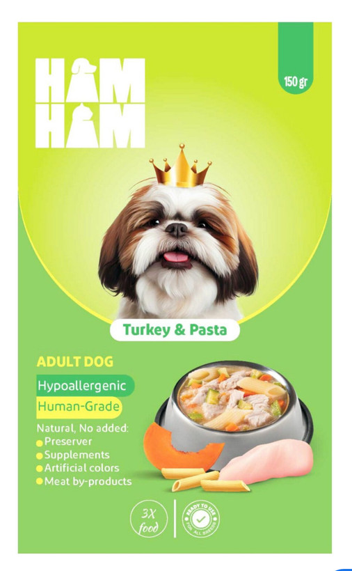 پوچ سگ با طعم گوشت بوقلمون و پاستا هام هام ham ham گرمی ۱۵۰