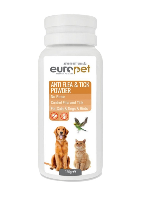 پودر ضد کک و کنه یوروپت مخصوص حیوانات خانگی anti flea & tick powder حجم ۱۵۰ گرم