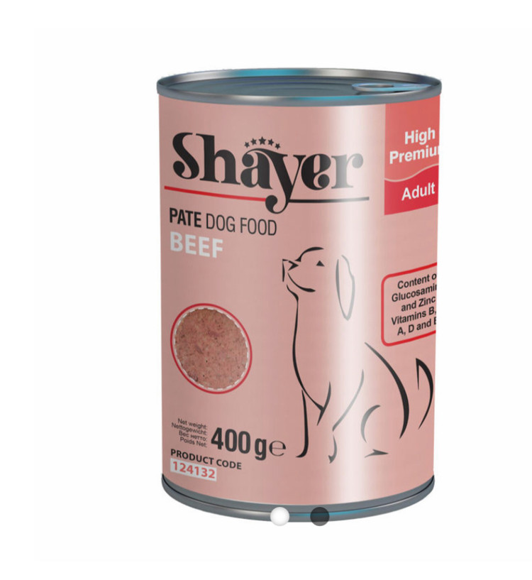 کنسرو غذای سگ با طعم گوشت قرمز شایر Shayer Pate With Beef وزن 400 گرم