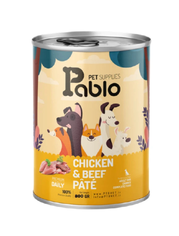 کنسرو پته سگ بالغ پابلو طعم گوشت گاو و مرغ وزن ۴۰۰ گرم Pablo Dog
