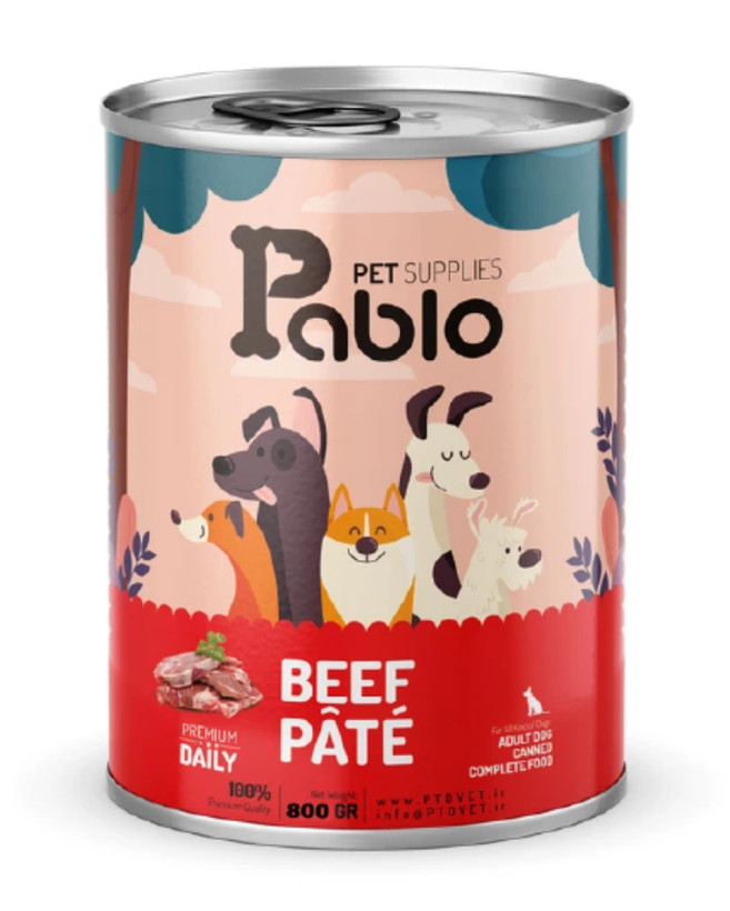 کنسرو پته سگ بالغ پابلو طعم گوشت خالص وزن 400 گرم Pablo Dog