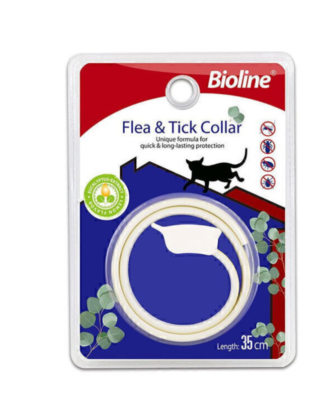 قلاده ضد کک و کنه و حشرات گربه بایولاین با رایحه لیمو Bioline Flea and Tick Collar For Cat سایز 35 سانتی متر
