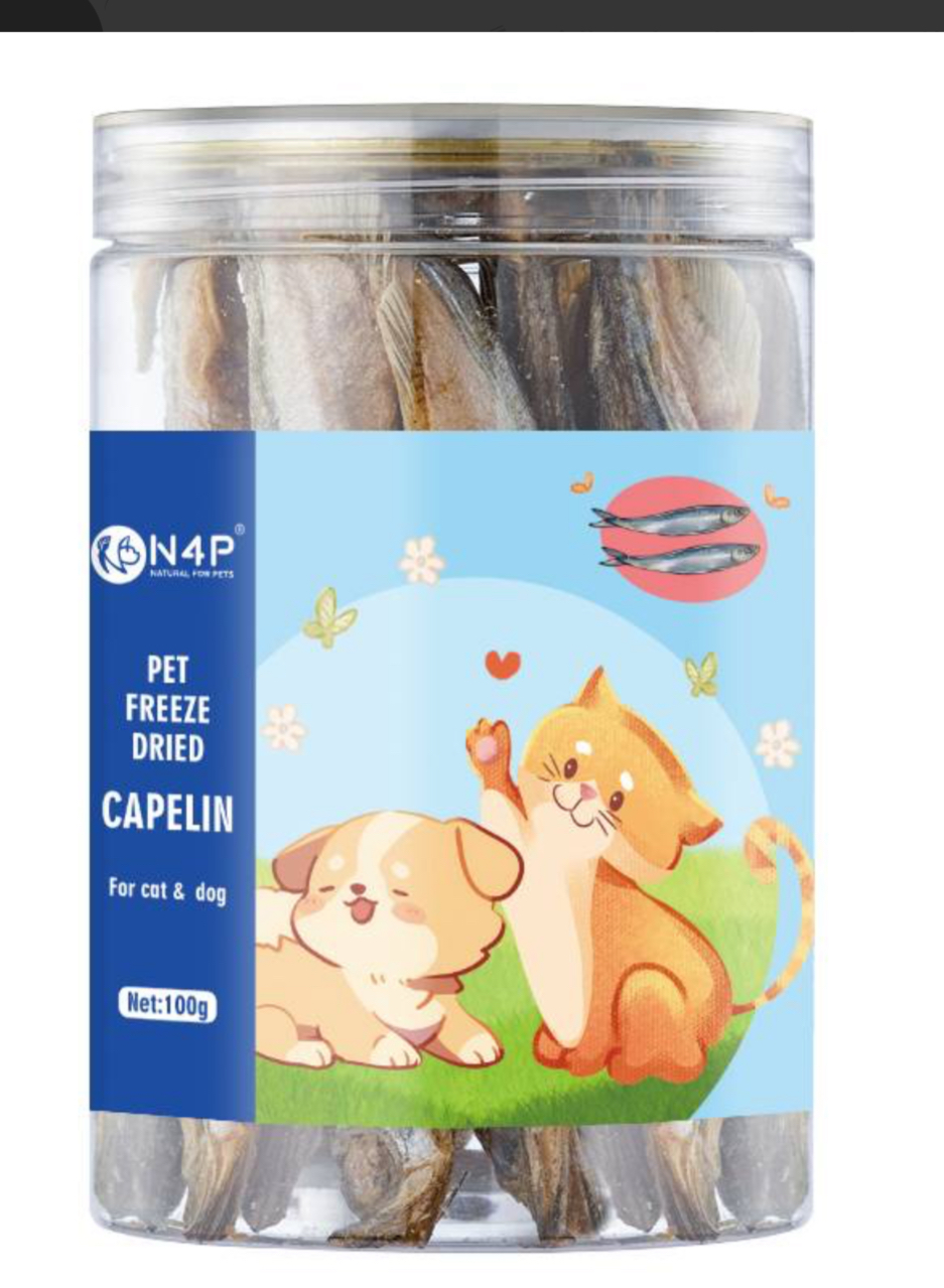 تشویقی سگ و گربه ان فور پی ماهی کاپلین فریز دراید N4P cat freeze dried Capelin وزن 100 گرم