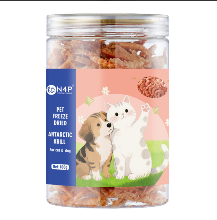 تشویقی سگ و گربه ان فور پی ماهی کریل فریز دراید N4P cat freeze dried Antarctic Krill وزن 100 گرم